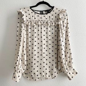 J. CREW Ruffle Silk Blouse Star Print Top